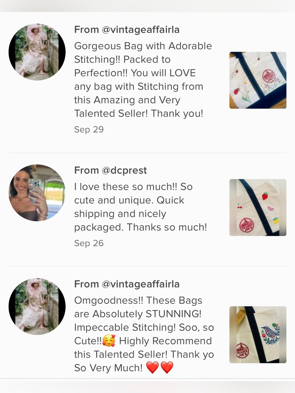 💙Trader Joe’s Mini Canvas Tote Bags with Custom Embroidery - Picture 4 of 5